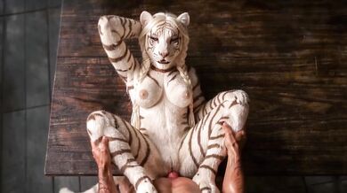 White Tigress Spreads Her Legs for Rough Table Fucking