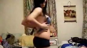 My cute chubby brunette GF shows me her juggs on webcam