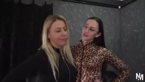 Hardcore Ballbusting with Two Busty MILF's and a Horny Slave