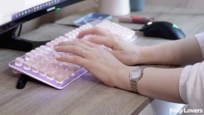 arrogant secretary gives sensual handjob - massive cumshot on her watch