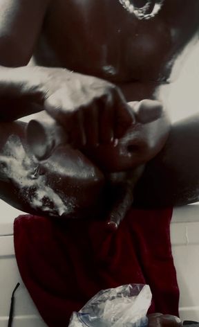 Sexy black sissy shower strip show