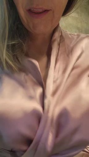 Busty mom in braces seduces with silk milf charm