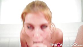 Redhead Fiona swallows whole massive cock