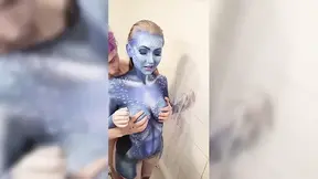 X-men Mystique Body Paint Shower Removal & Fucking
