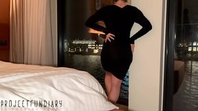 Curvy Lady in Tight Black Dress and Red Lace Panties Hotel Window Sex - Projectfundiary