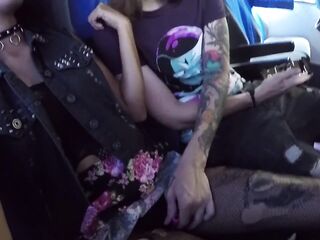 Latin cutie masturbate and oral-sex at public bus