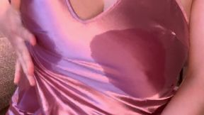 Satin milk spray and masturbation