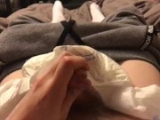 Paraplegic guy in diaper jacks off