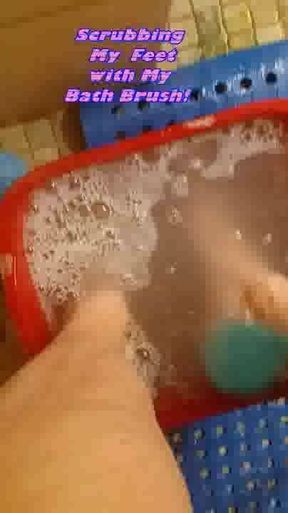 Scrubbing my big feet and legs with a brush