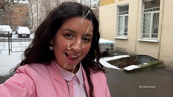 Blowjob and Cum Walk . Sucked and went for a walk with cum on her face