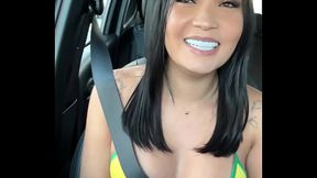 Horny Japanese girl rides big cock in public
