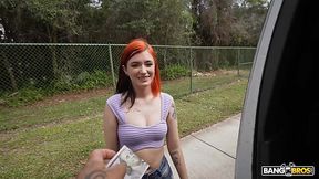 Public wild fuck in a van with teen redhead Carmen Joy