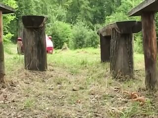 Golden-haired Masturbates Hard with Purple Sextoy Outdoors