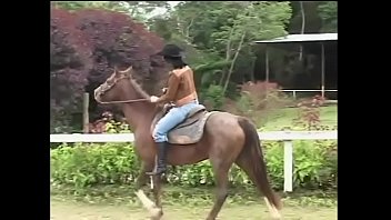 Darkskinned groom helps white chick with raven hair Cristal De Luna to recover from a surprise caused with running away of her horse