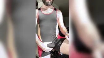 Hairy Muscle Daddy Strips Out of Tight Bulging Singlet
