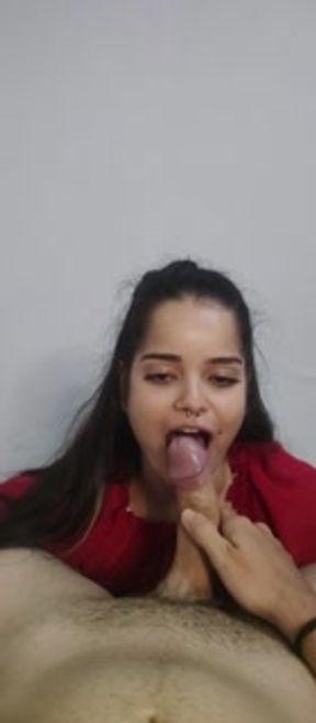 Playing the role of a submissive girlfriend with a deep oral sex on Wellington Prado's big cock