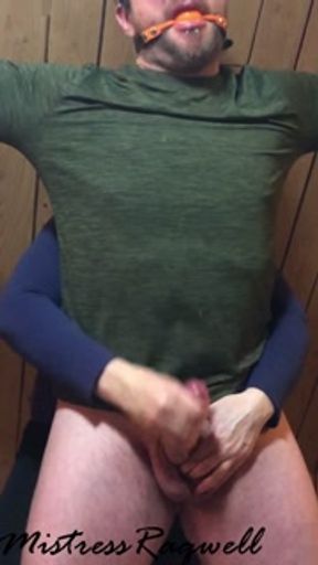 Femdom Mistress tied her Sub and gives him Rough Handjob with 2 Ruined Orgasms