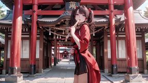 Taboo First Encounter at the Shrine, Kneeling in the Corridor While Stroking Her Hair