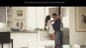 Kerry Cherry kisses and fucks a guy in the kitchen