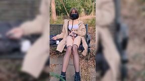 Chinese crossdresser masturbates in public - Solo