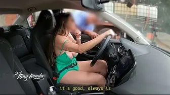 Hot wife Thay Ksada is making advances towards the truck driver and letting him touch her breasts and pussy.