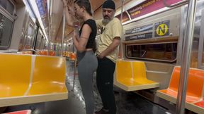 Student girl gets cum on New York subway train.