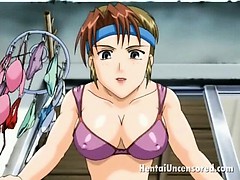 Hot hentai babe in purple lingeria smoking and teasing a
