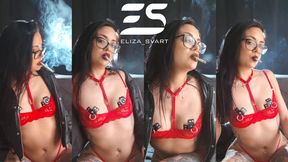 Dangling a Marlboro red 100 in undies and leather