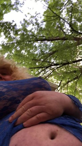 Evening stroll in blue lace nightie