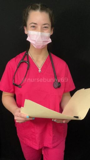 POV BP Cuff Vitals Exam Pink Scrubs Black Stethoscope No Nudity