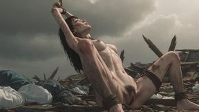 Filthy Woman Bound in the Trash - Horny and Struggling in Ropes