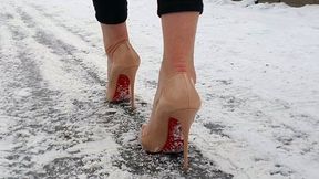 Stilettos on ice, high heels on ice, louboutin on ice, high heels on icy slope