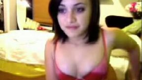 Cute and shy brunette teen hottie flashes her pussy and tits