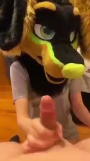 Furry mascot masturbates