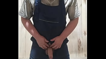 Full video: a Russian GAY in a construction jumpsuit jerks off his hard cock, cums loudly with a lot of cum, eats fresh cum, and dumps it on his face!