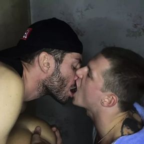 2 gay at a party fuck a friend and cum on pussy