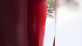 teenagers blows his coach on a slide among people