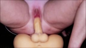 Sexy MILF rides male torso doll cowgirl and reverse cowgirl closeup views