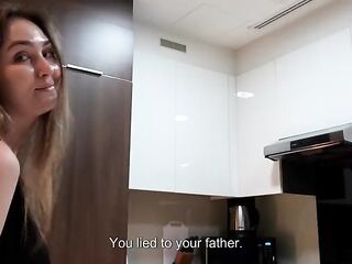 StepMom Gives Me a Secret Kitchen Oral sex After Staring at My Dick Below the Table