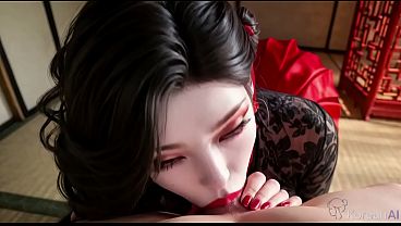 Horny Asian girl deepthroats thick cock to the balls [AI]