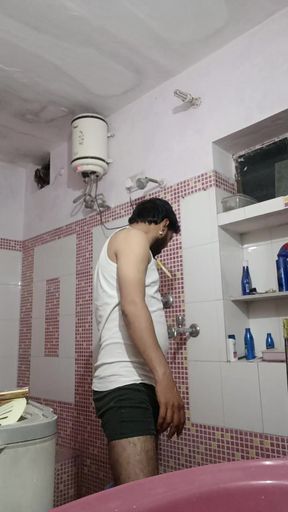 Hairy Indian young man show penis in place