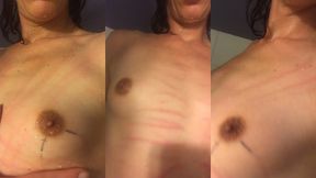 mon corps nue et griffe sous le ruissellement de l’eau chaude de la douche