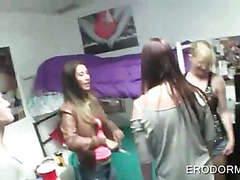 Coeds hungry for sex drink and get nasty at dorm room party