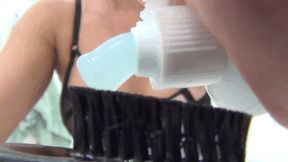 LorY brushes her teeth and blows bubbles b