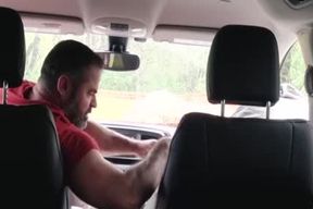 Muscle Bear daddy fucks lad In Car For Smoking