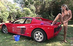 Gina masturbates on her ferrari testarossa