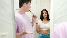 ”Kinky teen stepsister takes off condom to fuck huge dick step sibling raw”