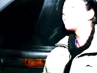 Brunette hair Fingers Herself Unfathomable in Darksome Car