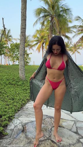 Pee in Bikini and with Thong on the Side Outdoor