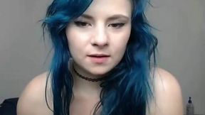 blue haired teen with big tits masturbating for you
